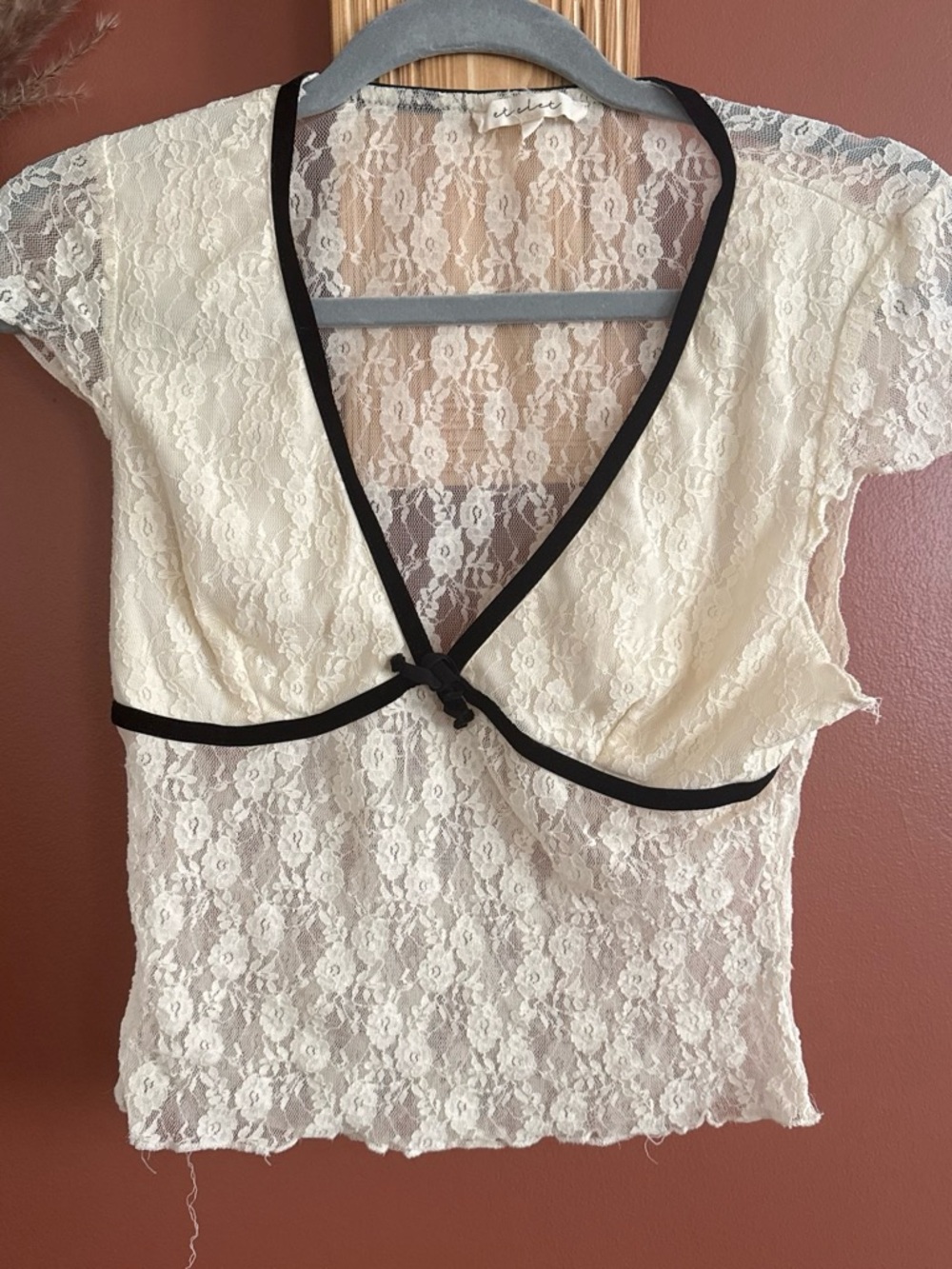 Etcetera Cream Lace Crop Top with Black Trim